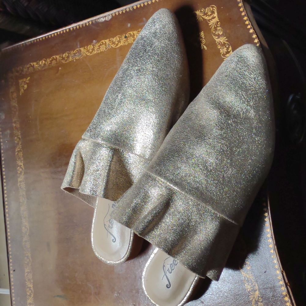 Free People Gold Metallic Mules